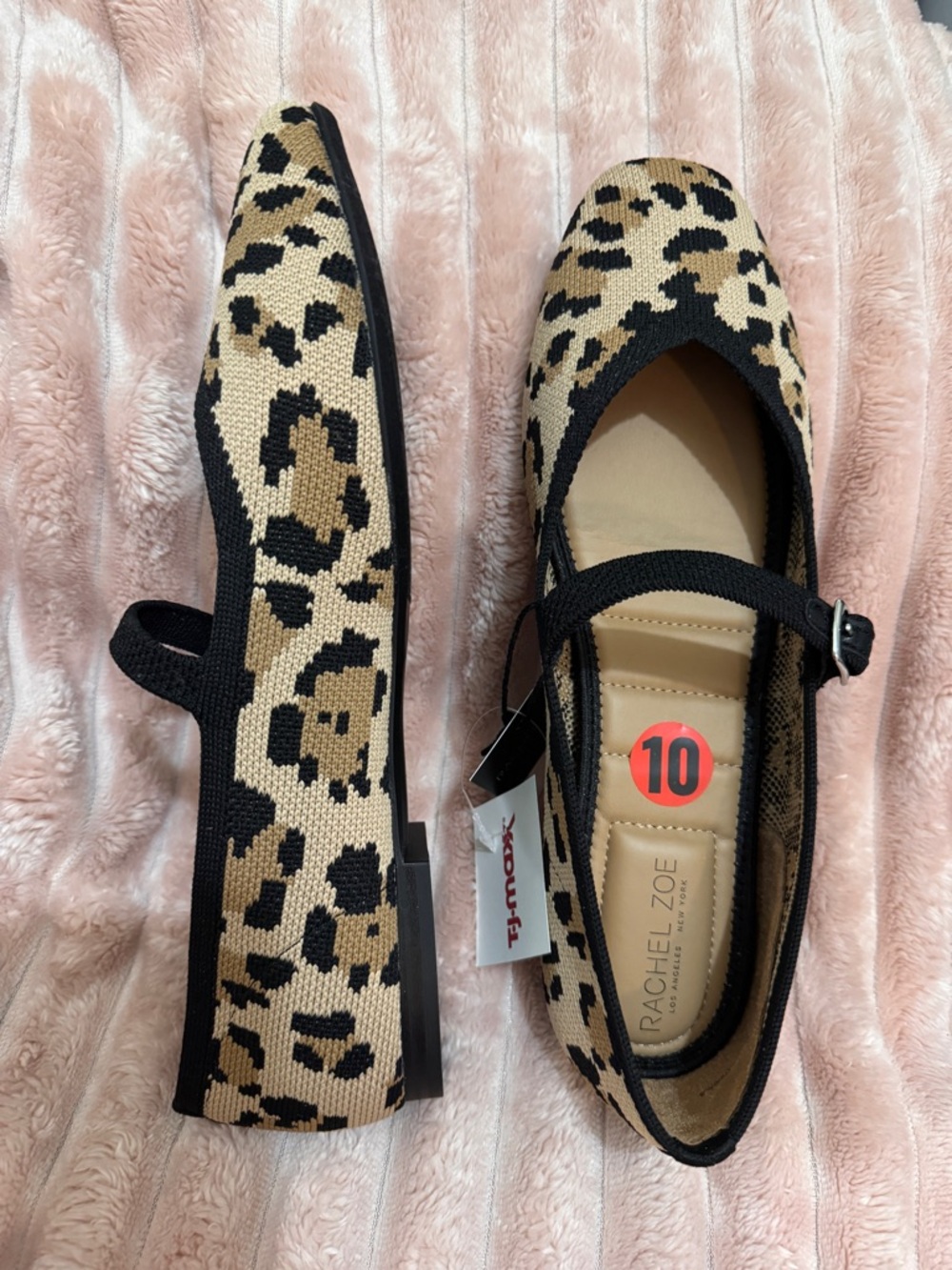 Rachel Zoe Leopard Knit Mary Jane Flats - Beige & Black